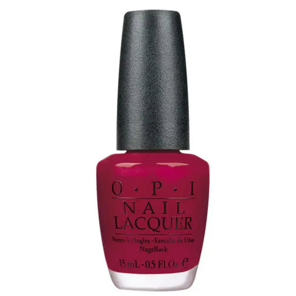 Opi Nail Lacquer in NLL87 Malaga Wine, 15ml bottle, glossy deep red nail polish from Jag Couture London New York collection