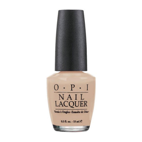 Jar of Opi Nail Lacquer in Samoa Sand by Jag Couture London featuring a 15ml bottle of beige nude nail polish.