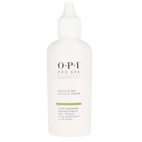 Opi Pro Spa Exfoliating Cuticle Treatment in 27ml bottle, designed to soften and remove cuticles for healthier nails.