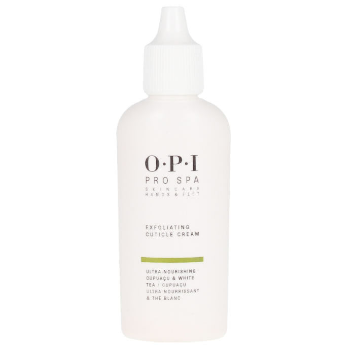 Opi Pro Spa Exfoliating Cuticle Treatment in 27ml bottle, designed to nourish and exfoliate cuticles for healthier nails.