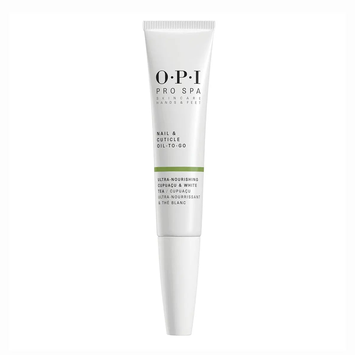 OPI Pro Spa Nail and Cuticle Oil to Go 7.5ml in a small, portable bottle with a white cap and clear label, by Jag Couture London.