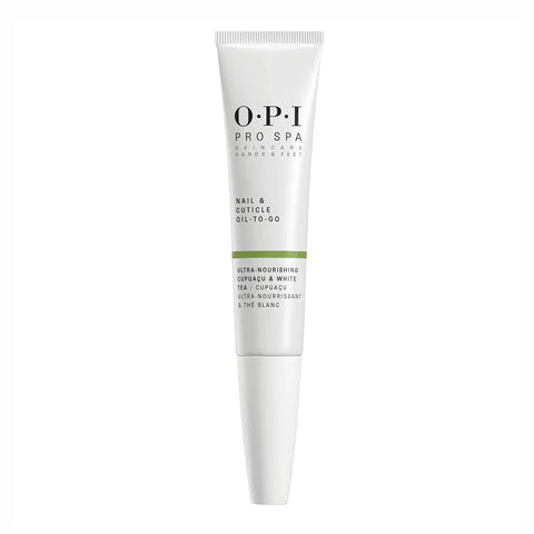 OPI Pro Spa Nail and Cuticle Oil to Go 7.5ml in a small, portable bottle with a white cap and clear label, by Jag Couture London.