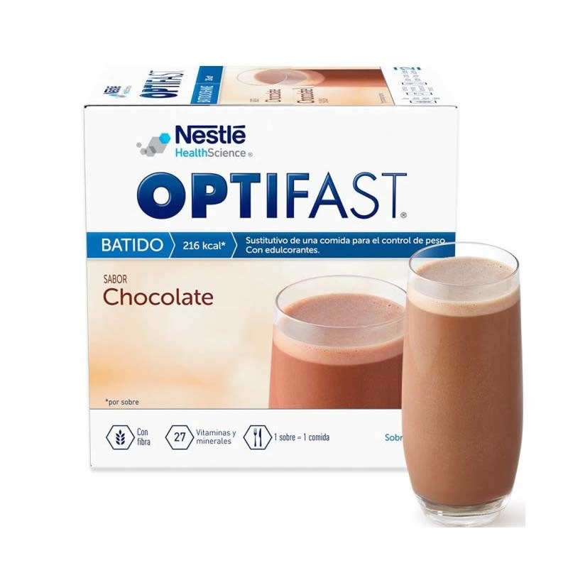 Optifast Chocolate Shake in 12 envelopes by Jag Couture London New York, featuring creamy chocolate flavor and convenient packaging