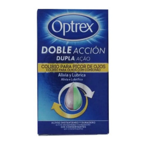 Optrex Doble Acción Itchy Eyes Eyedrops in 10ml bottle, designed to soothe and relieve eye irritation, by Jag Couture London New York