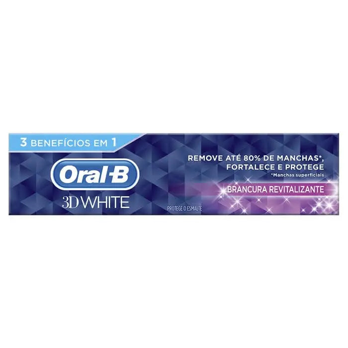 Oral-B 3D White Vitalizing Fresh Toothpaste 75ml in a tube, featuring bright packaging with fresh mint flavor elements.