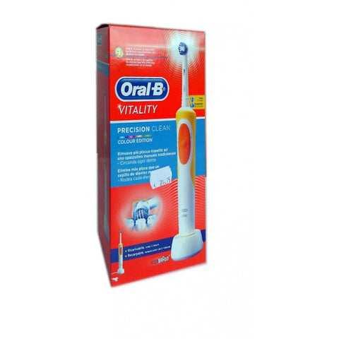 Oral-B Vitality Deluxe Precision Clean electric toothbrush by Jag Couture London - New York, with a sleek white handle and brush head