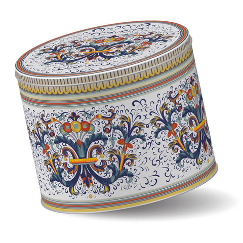 Ore Liete Deruta Panettone by Jag Couture London in a decorative gift tin, showcasing the classic Italian dessert with festive packaging.