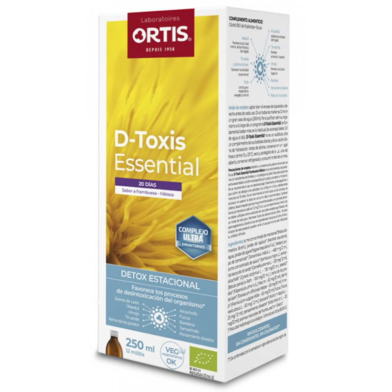 Ortis D-toxis Essential Raspberry-Hibiscus 250ml bottle by Jag Couture London New York, featuring a vibrant raspberry and hibiscus blend