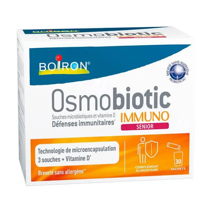 Osmobiotic Immuno Senior 30 Sachets by Jag Couture London - New York, showing the product packaging and sachets.