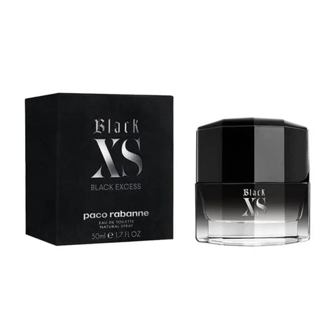 Paco Rabanne Black XS Eau De Toilette spray 50ml displayed with sleek black bottle and stylish packaging.