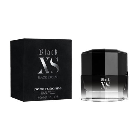 Paco Rabanne Black XS Eau De Toilette spray 50ml featuring sleek black packaging and elegant design.