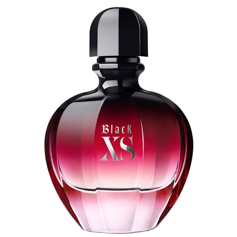 Paco Rabanne Black XS For Her Eau de Parfum spray in 80ml, featuring the sleek black bottle and elegant design.