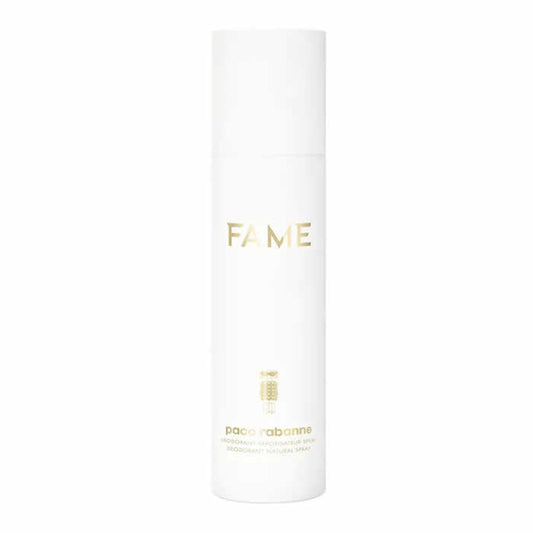 Paco Rabanne Fame deodorant spray in 150ml bottle, featuring sleek packaging with silver accents and the brand logo.