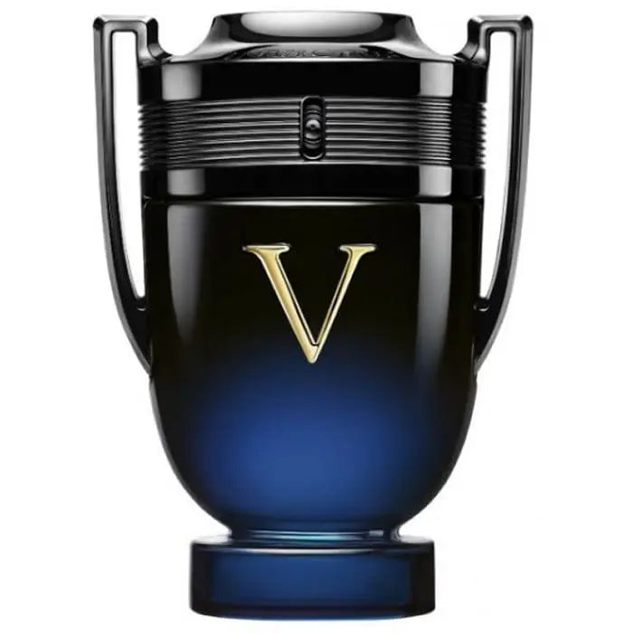 Paco Rabanne Invictus Victory Elixir Eau de Perfume spray 50ml, showcasing the sleek perfume bottle with gold accents.