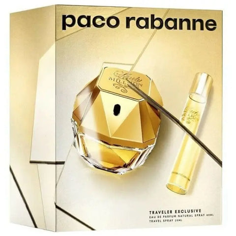 Set of two Paco Rabanne Lady Million Eau de Parfum sprays, 80ml each, displayed in elegant bottles with gold accents.