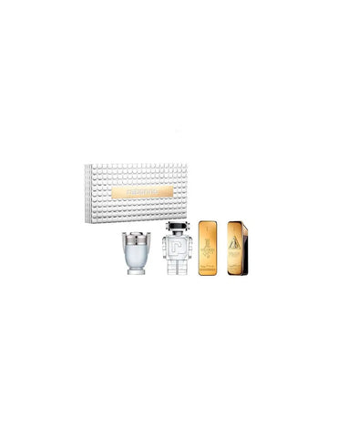 Paco Rabanne Men Mini Set with four grooming products, displayed in sleek packaging, from Jag Couture London - New York.