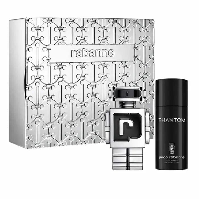 Two Paco Rabanne Phantom Eau De Toilette Spray 100ml bottles in a set, showcasing sleek bottles with modern design and silver accents.