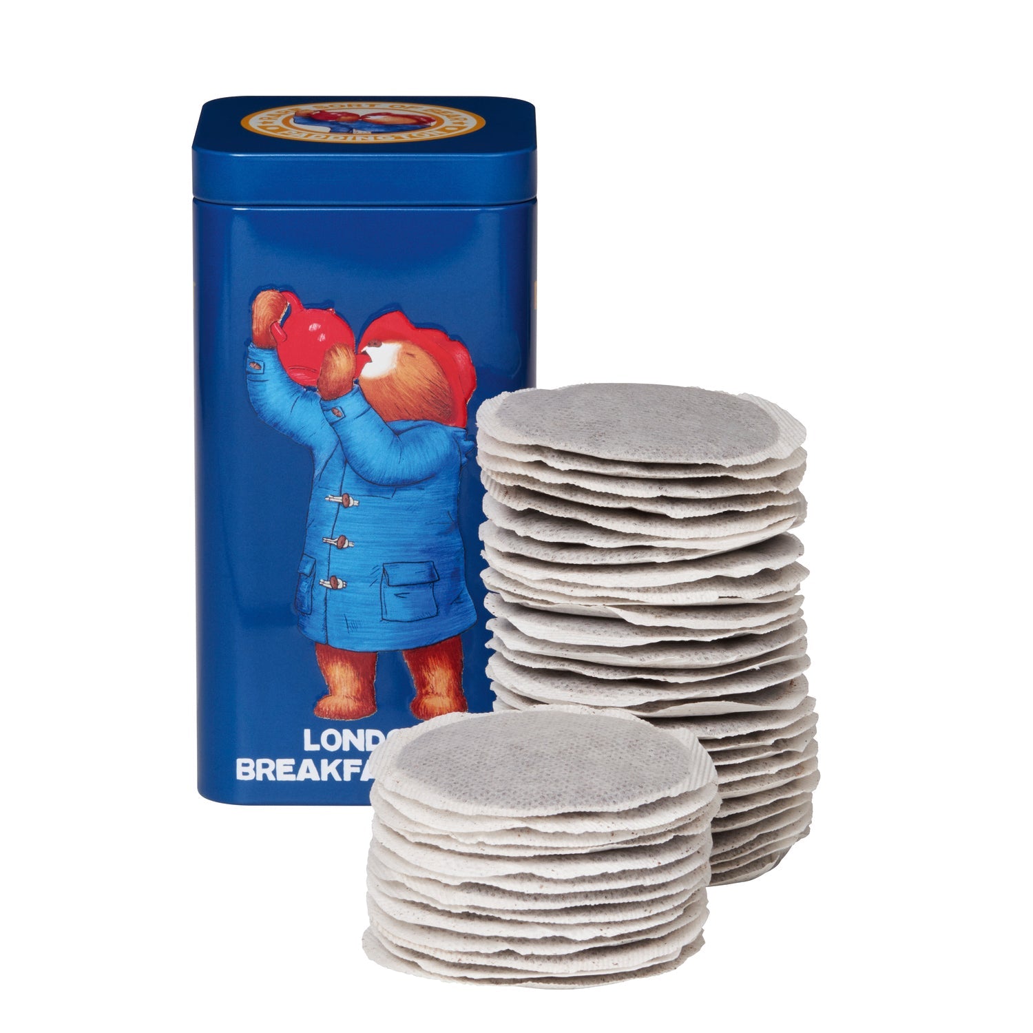 Paddington Bear London keepsake gift tin of tea bags by Jag Couture London New York, featuring a charming Paddington design.