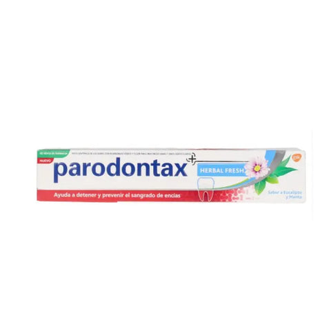 Paradontax Herbal Fresh Toothpaste 75ml tube, featuring herbal ingredients and natural mint flavor, by Jag Couture London New York.