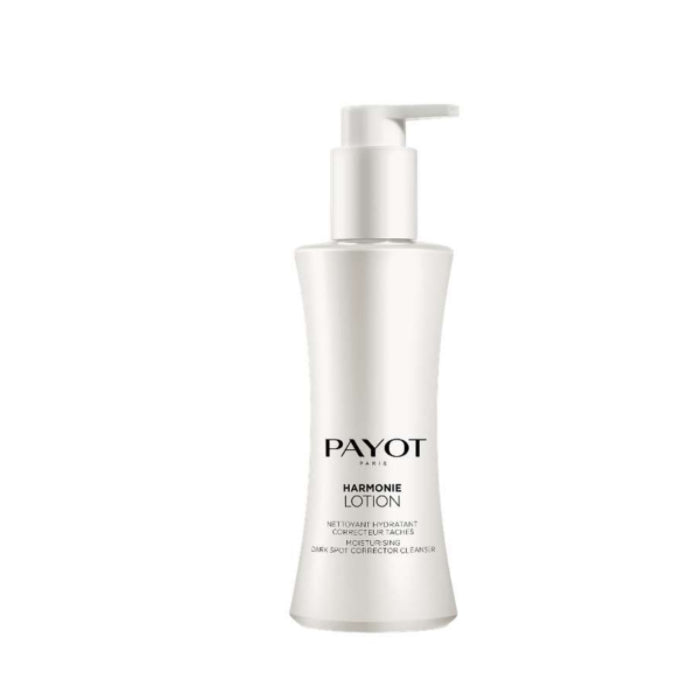 Payot Harmonie Lotion Moisturising Dark Spot Corrector Cleanser in 200ml bottle, designed for brightening and skin hydration.