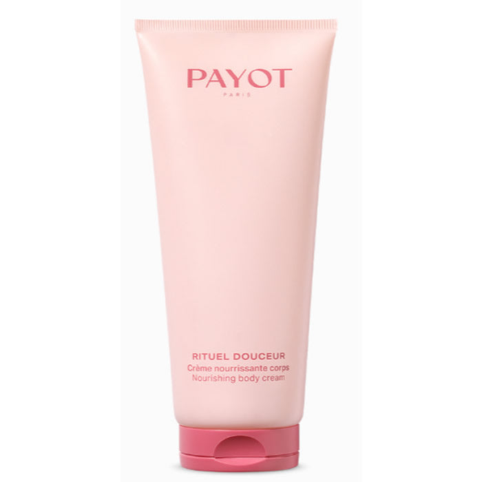Payot Rituel Douceur nourishing body cream in 200ml jar, shown with smooth, creamy texture and elegant packaging.