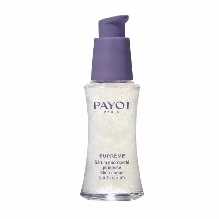 Payot Suprême Micro Pearl Youth Serum 30ml in a sleek bottle, featuring micro pearls for skin rejuvenation and glow.