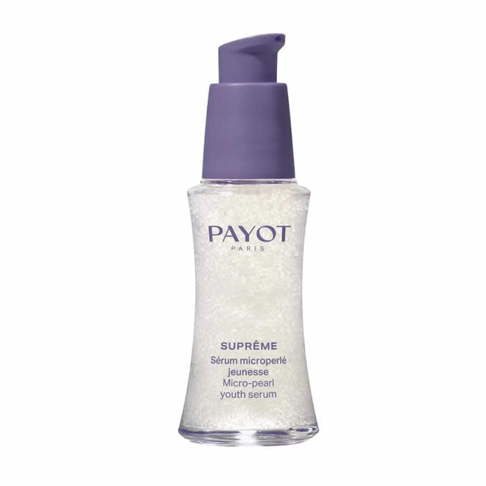 Payot Suprême Micro Pearl Youth Serum in 30ml bottle, featuring micro pearl particles for skin rejuvenation and youthful glow.