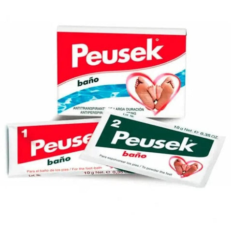 Peusek Antiperspirant Foot Bath sachets by Jag Couture London-New York, showing two 20g sachets with packaging.