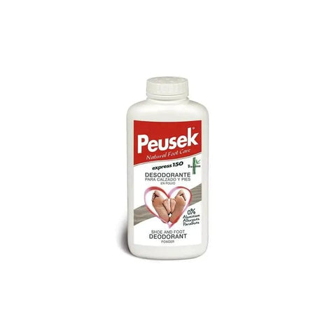 Jag Couture London Peusek Express 150 shoe and foot deodorant powder, 150g, in a white container with blue accents.