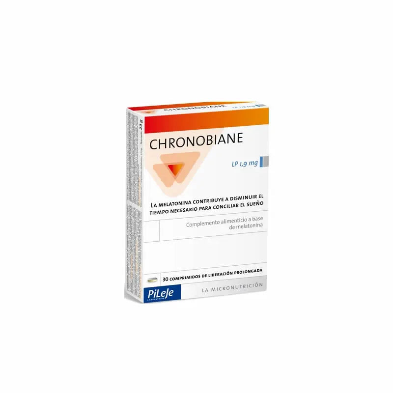 Pileje Chronobiane LP 1.9mg dietary supplement in a bottle of 30 tablets, shown in a natural setting.