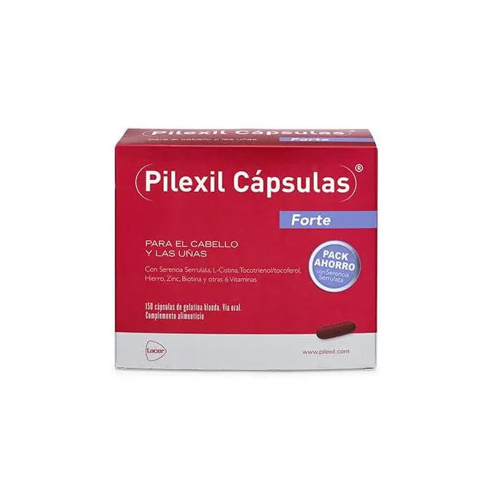 Jag Couture London New York Pilexil Forte Hair & Nails 150 capsules bottle showing the supplement capsules for hair and nail support.