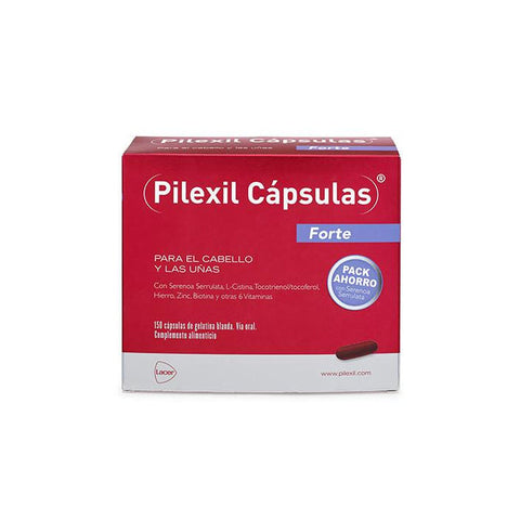 Jag Couture London New York Pilexil Forte Hair and Nails 150 capsules bottle with label and capsules visible.