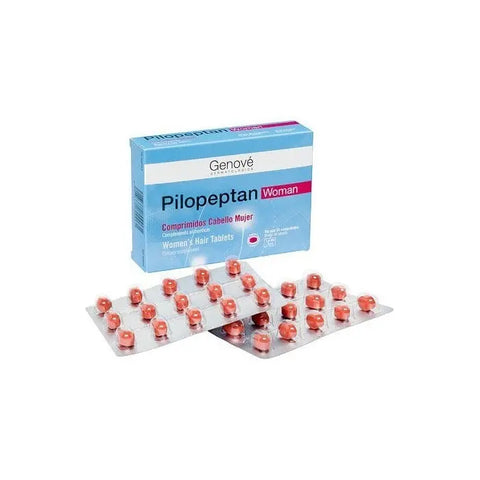 Pilopeptan Woman 30 Comprimidos by Jag Couture London, featuring the product packaging with the box and capsules visible.