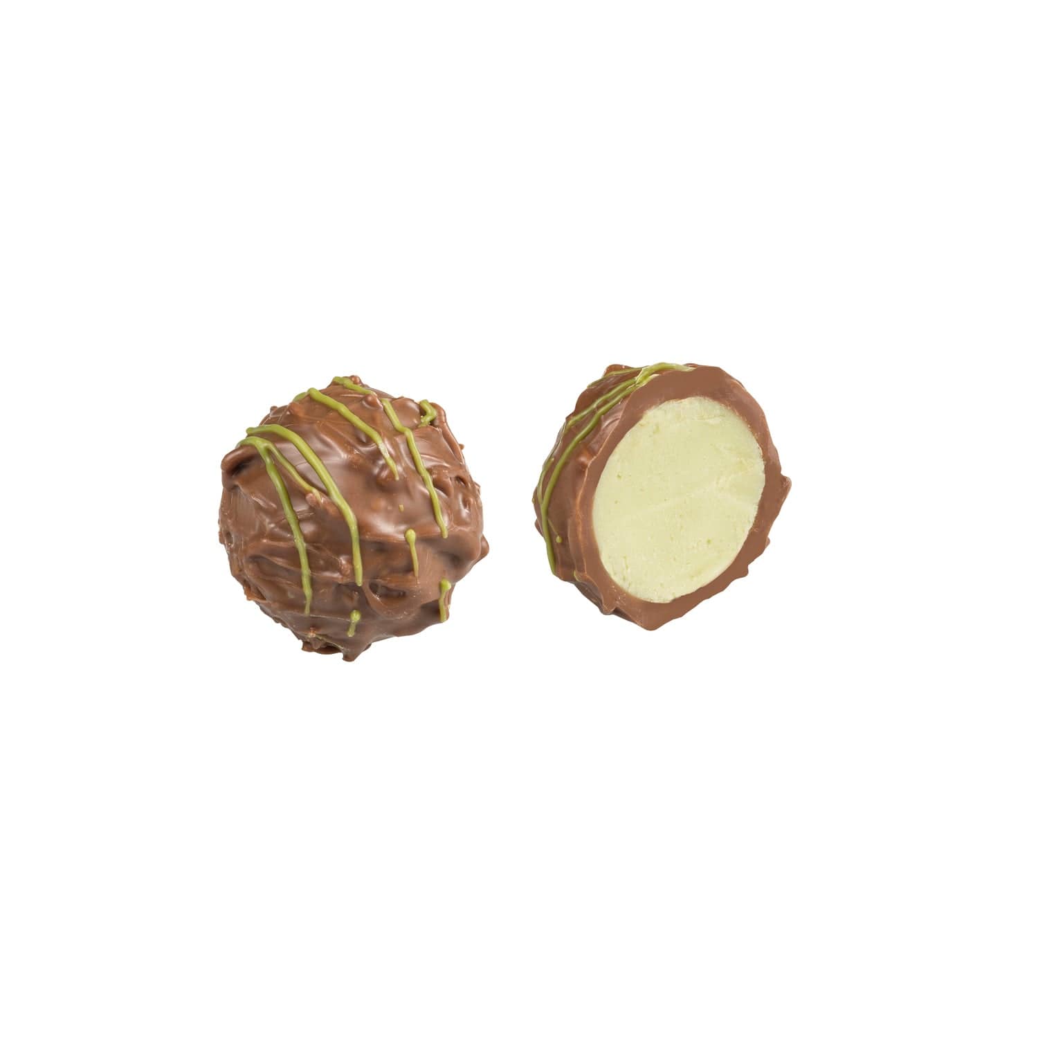 Pistachio Cream by Jag Couture London: milk chocolate enrobed pistachio with fresh cream, 13g, displayed on a neutral background.