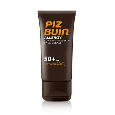 Piz Buin Allergy Sun Sensitive Skin Face Cream SPF50 in 50ml, a protective sunscreen for sensitive facial skin by Jag Couture London.