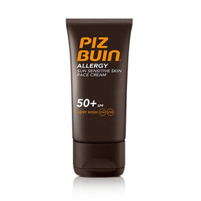 Piz Buin Allergy Sun Sensitive Skin Face Cream SPF 50 in 50ml jar, designed for sensitive skin protection.