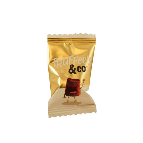 Plain cocoa-dusted French truffles in gold flow wrap, approx 400 pieces, by Jag Couture London New York.