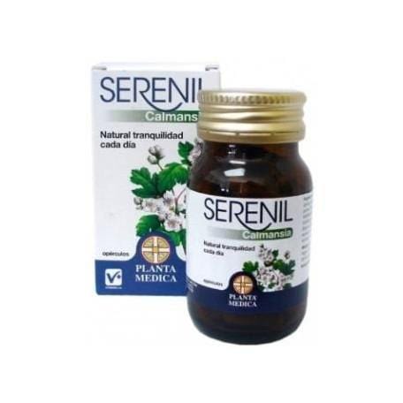 Plant-based supplement bottle of Planta Medica Aboca Serenil Calmansia 50 capsules, with a white and green label.