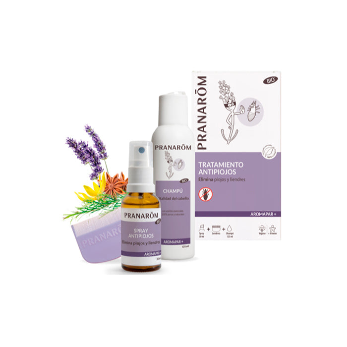 Jag Couture London Anti-Lice Shampoo with spray and nit comb set, featuring Pranarom Aromapar+ for lice treatment and prevention.