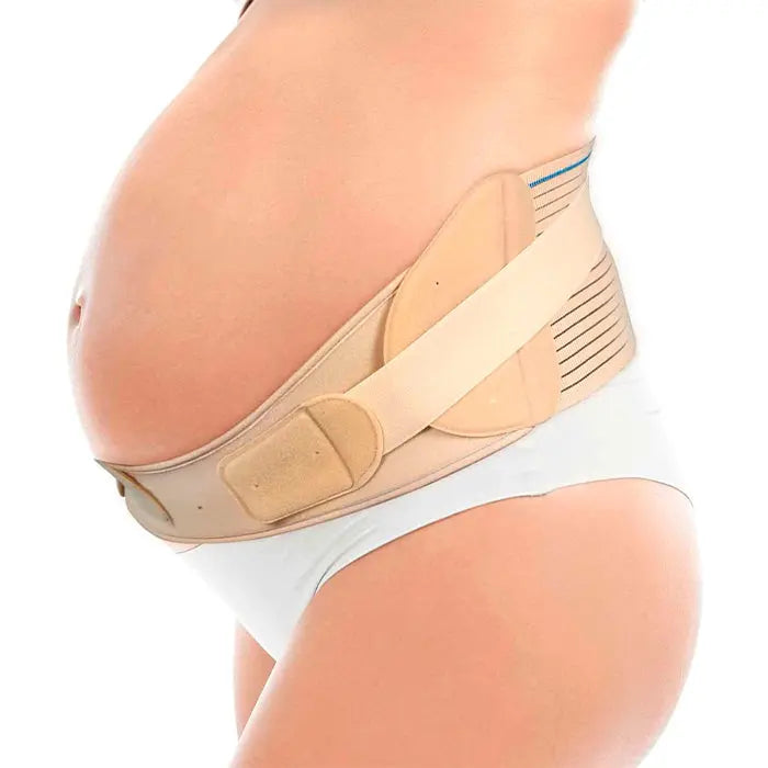 Prim Happymammy Maternity Girdle in beige by Jag Couture London - New York, shown on a model for comfortable support.
