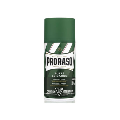 Proraso Green Tutte Le Barbe shaving foam in 300ml container, ideal for a close, comfortable shave, by Jag Couture London - New York