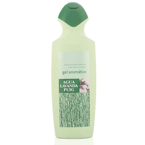 Puig Agua Lavanda shower gel in 750ml bottle, featuring a sleek design with lavender-themed branding from Jag Couture London New York.