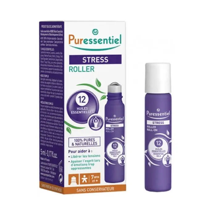 Puressentiel Anti-Stress Roll-On 5ml by Jag Couture London-New York, featuring a compact roll-on bottle for stress relief.
