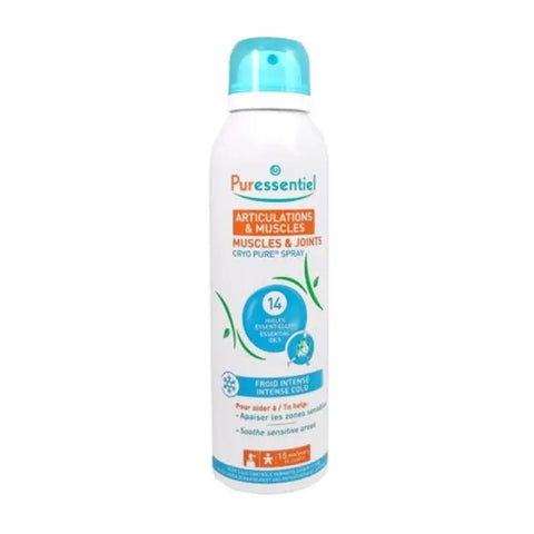 Puressentiel Cryo Pure joints and muscles spray in 150ml bottle, featuring a white spray container with blue accents.