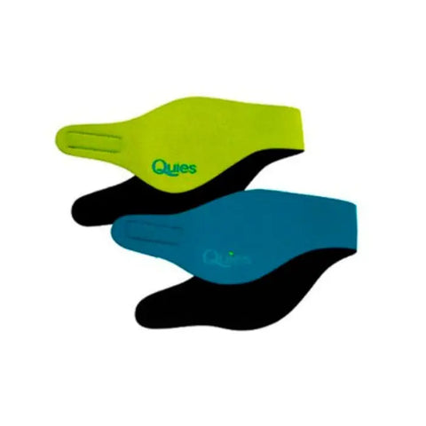 Child wearing Quies neoprene ear protection headband by Jag Couture London New York, designed for comfort and noise reduction.