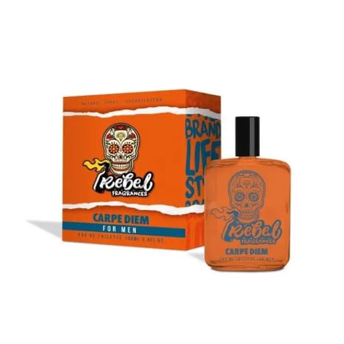 Rebel Carpe Diem Man Eau De Toilette 100ml by Jag Couture London - New York, featuring a sleek bottle and modern design.
