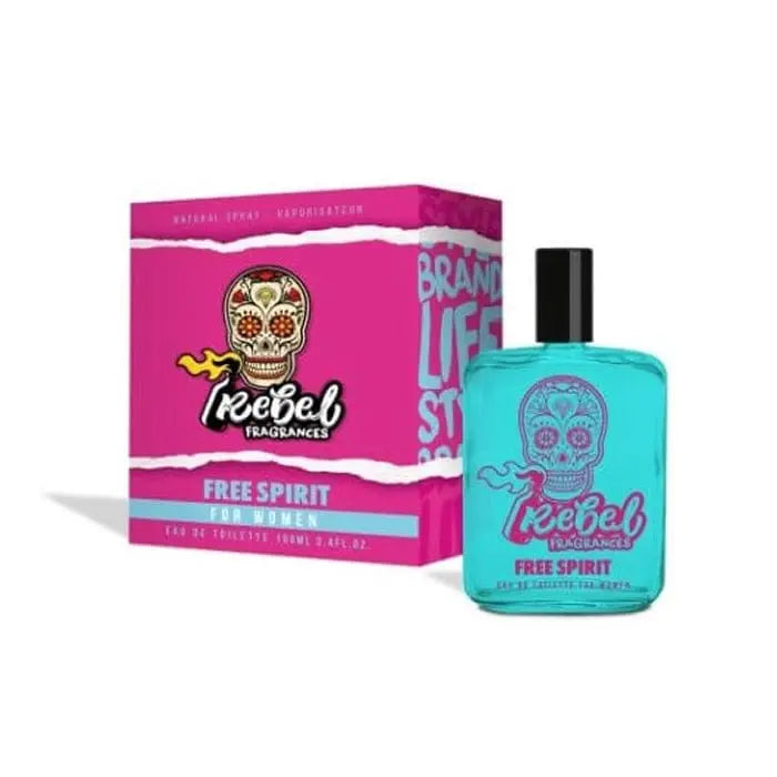 Rebel Free Spirit women’s Eau de Toilette 100ml spray by Jag Couture London New York, featuring a sleek perfume bottle.