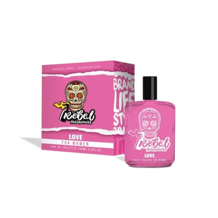 Rebel Love women’s Eau de Toilette 100ml bottle by Jag Couture London New York, stylish fragrance with floral and spicy notes.