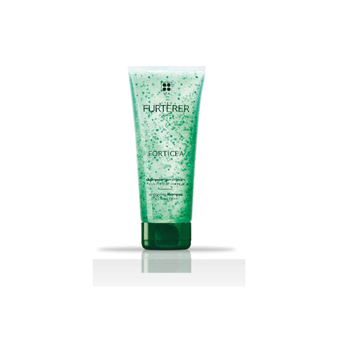 Rene Furterer Forticea energizing shampoo bottle, 200ml, with sleek packaging, designed for hair vitality and scalp health.