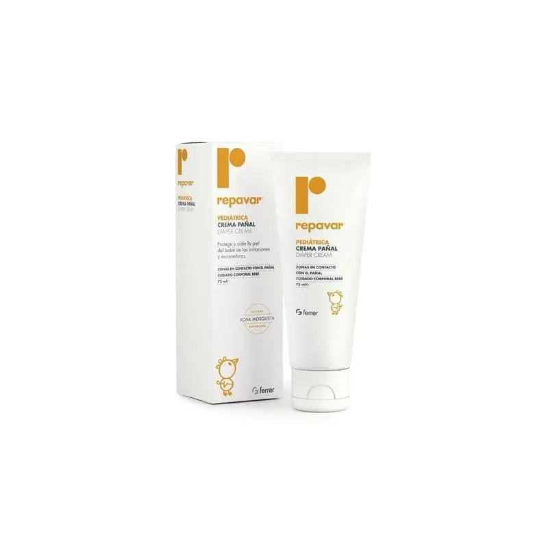 Repavar Pediatric Nappy Cream in 75ml tube, suitable for babies, with soothing and protective formula.